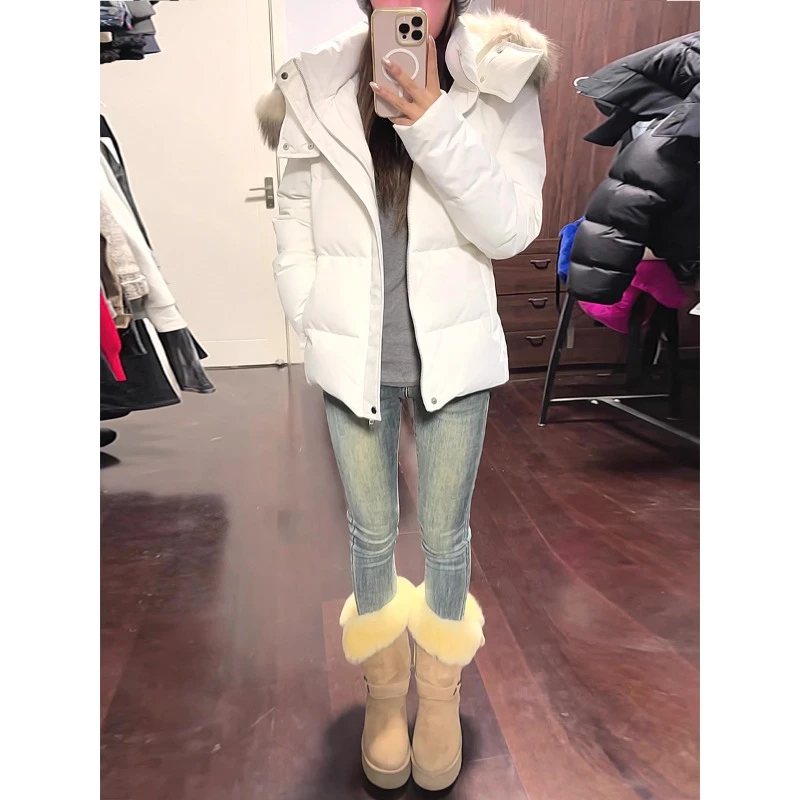 时尚连帽毛领棉服女冬季2025年新款韩版宽松百搭加厚保暖棉衣女款