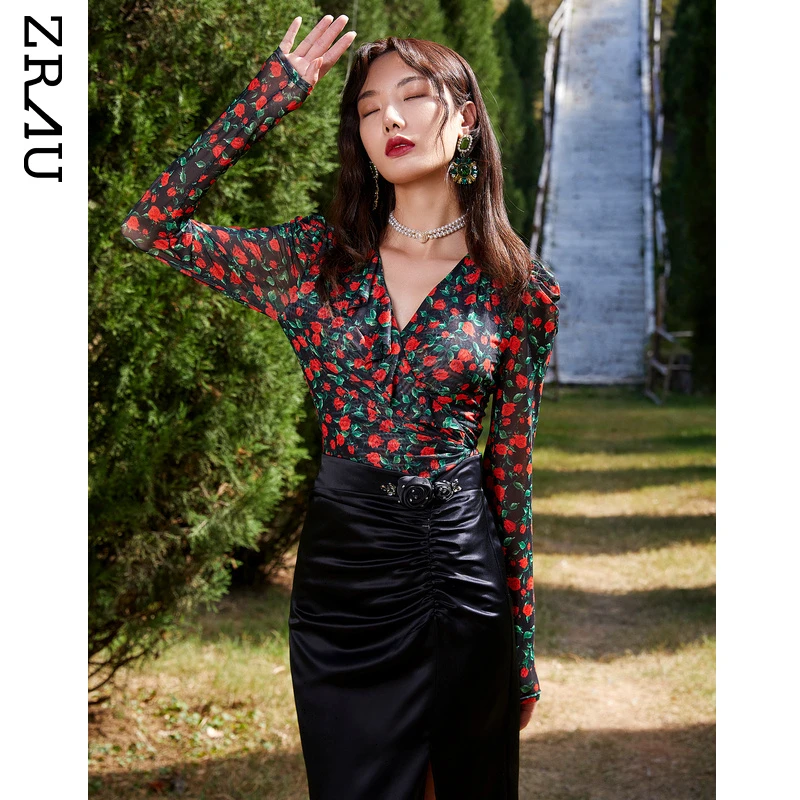 ZRAU春季新款V领长袖印花上衣91030411303