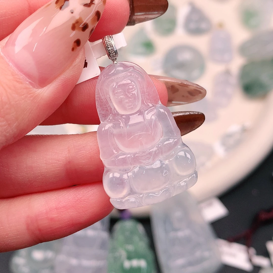 翡翠颈饰18K金镶嵌冰观音38、32.3、21.3、4