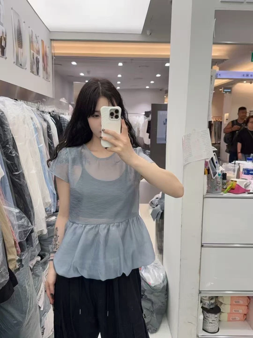 泡菜时尚丝质短袖衬衫风格女装上衣