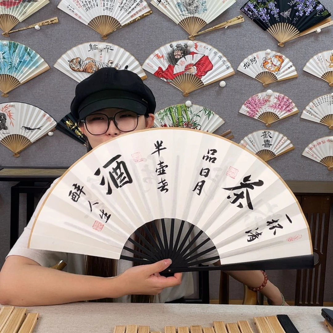 国画10寸-仿乌木福利折扇（默认粘好）