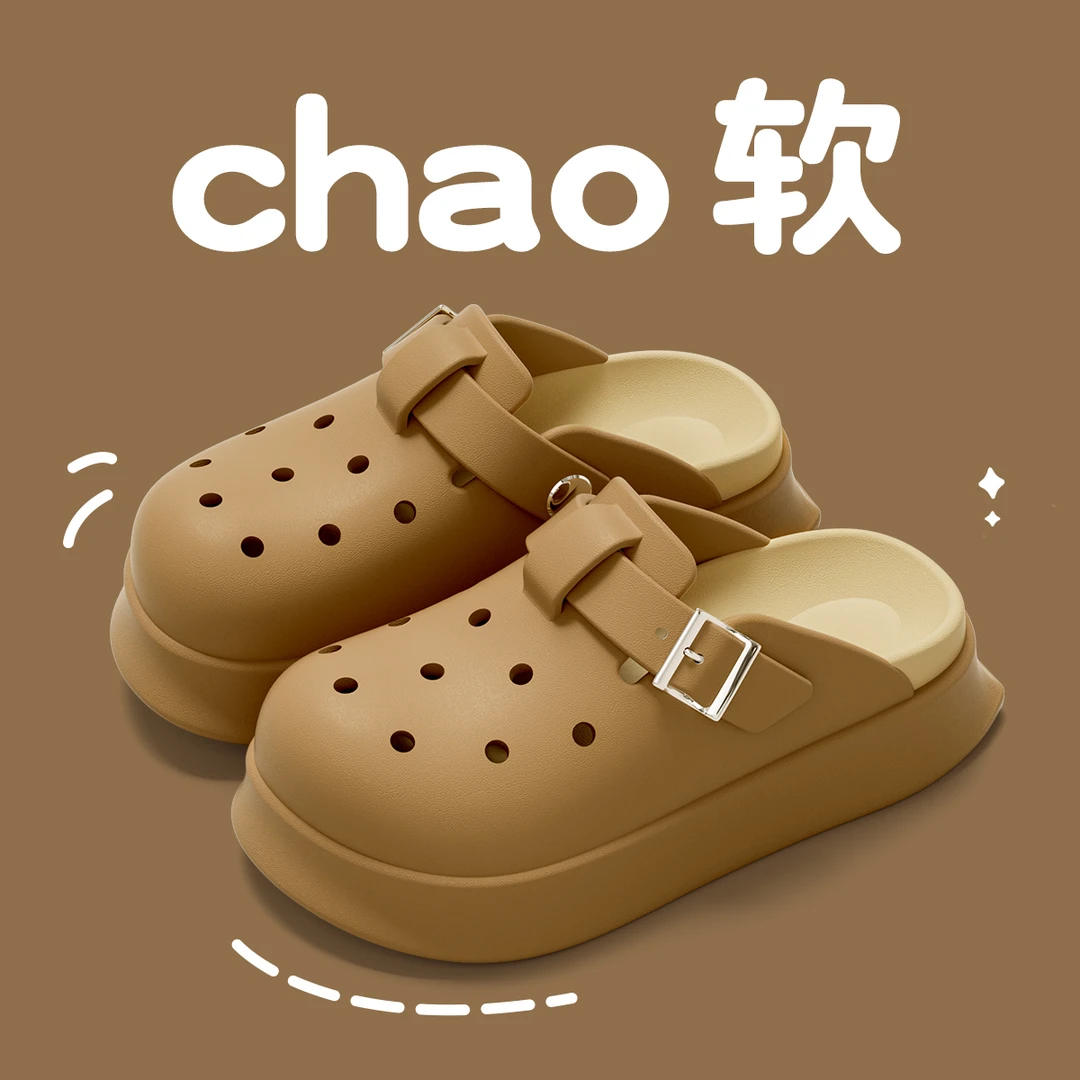 勃肯洞洞鞋2025新款沙滩防滑 EVA踩屎感包头拖鞋女款夏季外穿