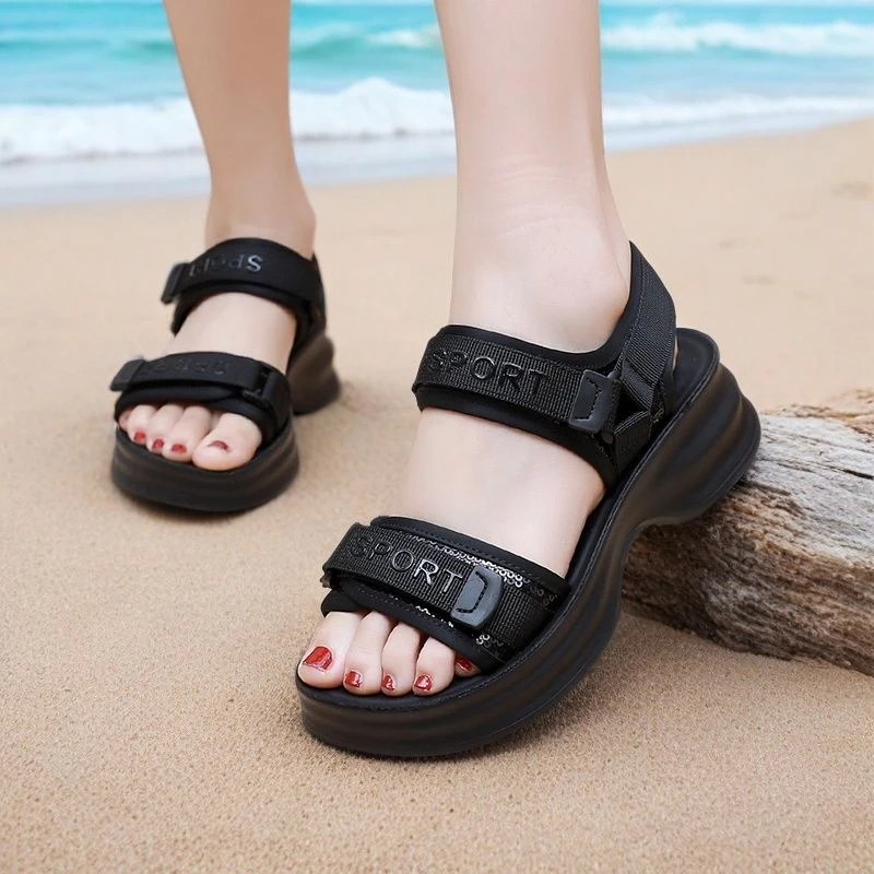 夏季韩版厚底罗马时尚休闲沙滩鞋女士百搭舒适软底轻便松糕底凉鞋