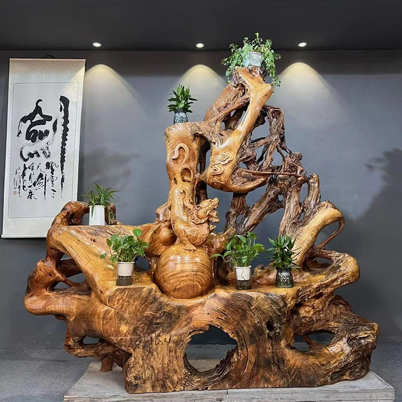 香樟木根雕花架实木天然树根底座落地客厅木雕摆件原木艺术花瓶架
