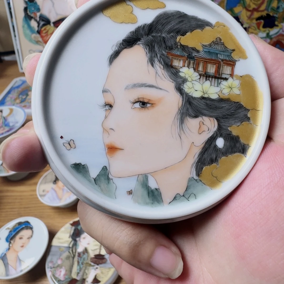 流***蝶碗景德镇手绘美女盖置