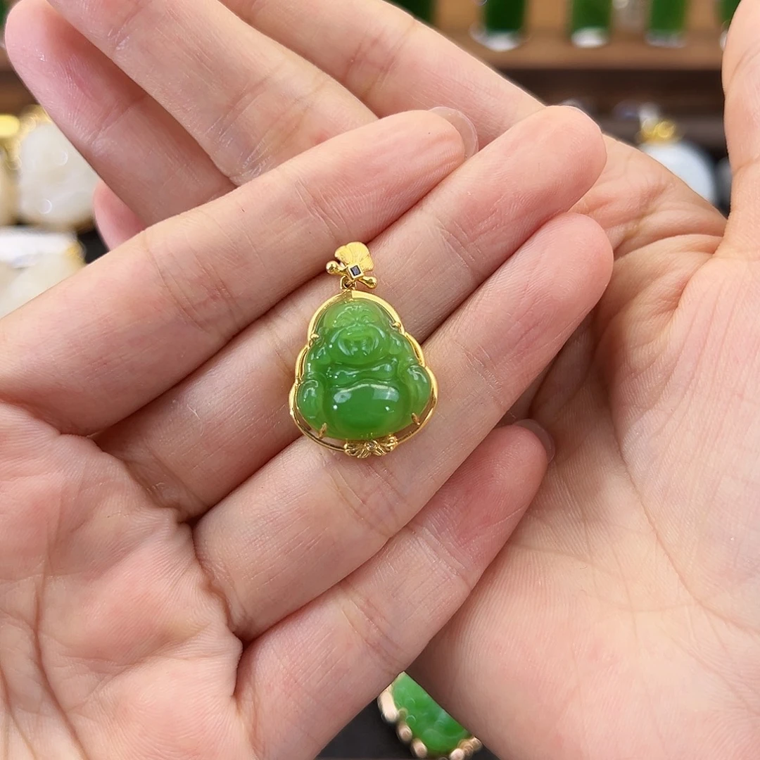 陈***务和田玉18K金镶嵌吊坠(不含链)