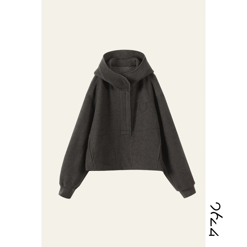 【独立时代】羊毛混纺圈圈毛呢半拉链套头女装卫衣H5043