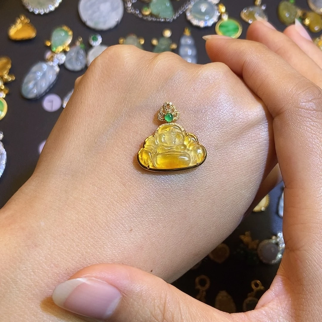 翡翠18K金镶嵌吊坠(不含链)