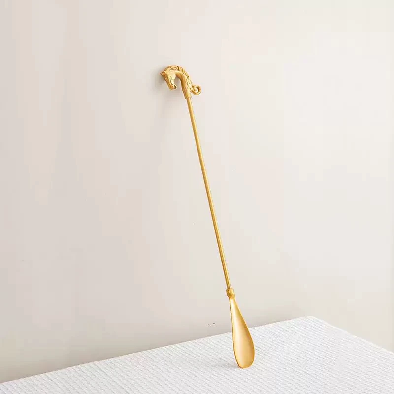 博瑞奇复古黄铜马头长枘鞋拔家用可悬挂提鞋器摆件08860