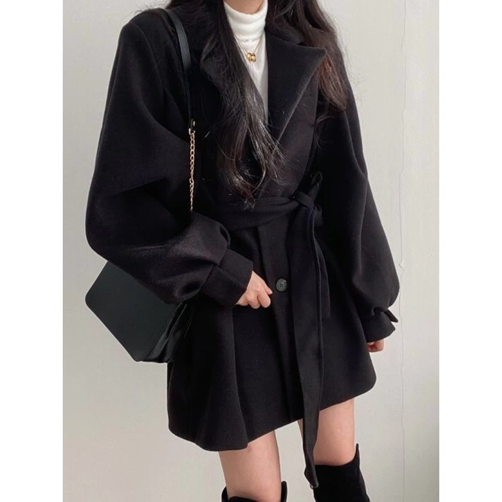 淳启收腰短款大衣女新款秋冬小个子中长款风衣高级感毛呢外套潮流