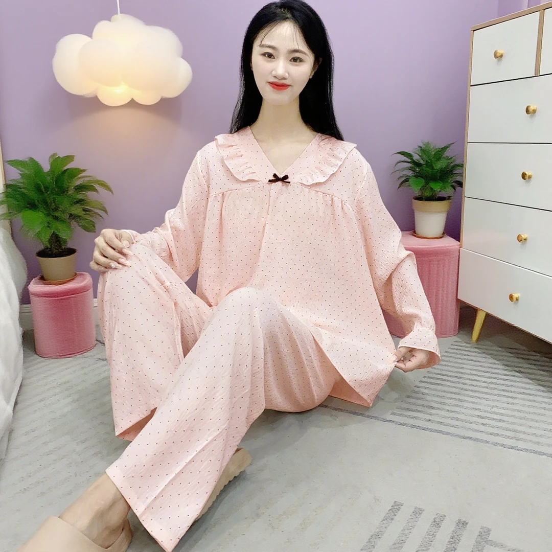 可爱云朵棉睡衣女款春秋季长袖长裤甜美少女学生宽松家居服Y173