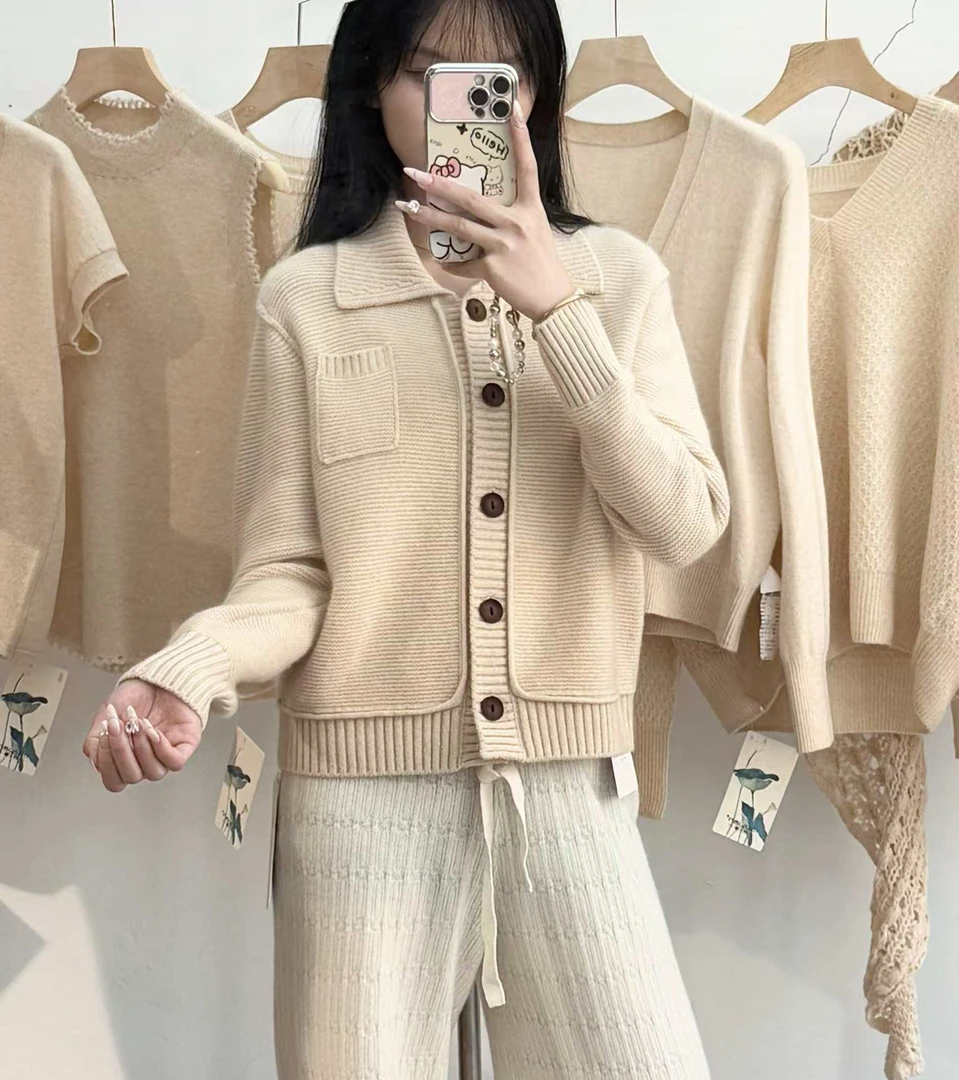 浅秋.意浓纯山羊绒短外套长袖短款厚款百搭潮牌时尚秋冬针织宽松