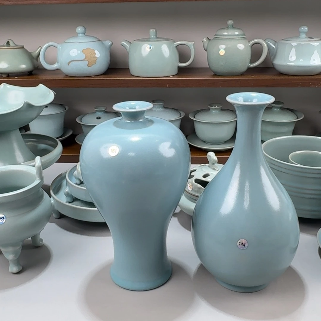摆件特价汝窑仿古釉梅瓶花瓶高度21cm