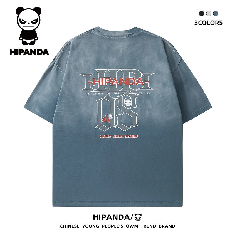 HiPanda你好熊猫夏季薄款短袖T恤男士休闲宽松美式潮流纯棉五分袖