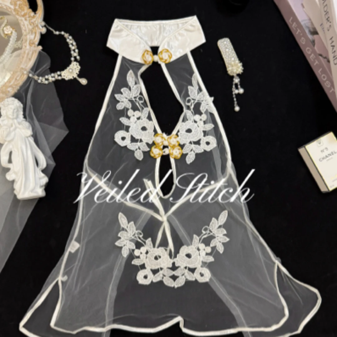 VeiledStitch｜古风性感刺绣短睡裙蕾丝