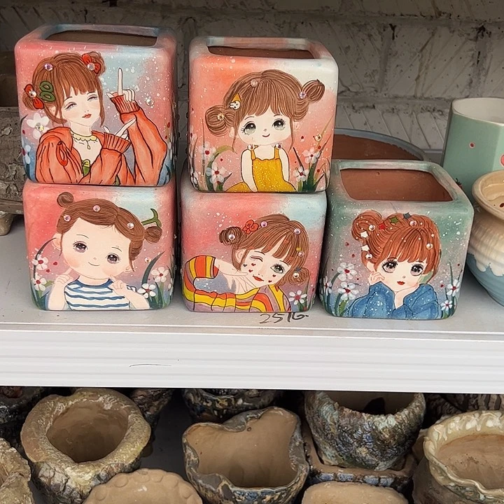 馨*5个手绘盆多肉植物精品