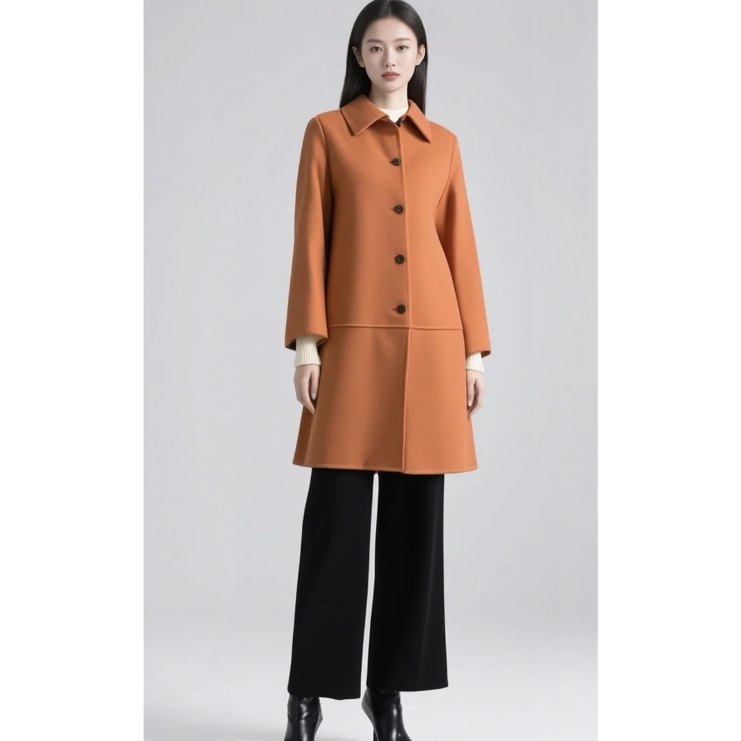 YAHONGNA时尚高端双面气质宽松中长款外套女秋冬呢子