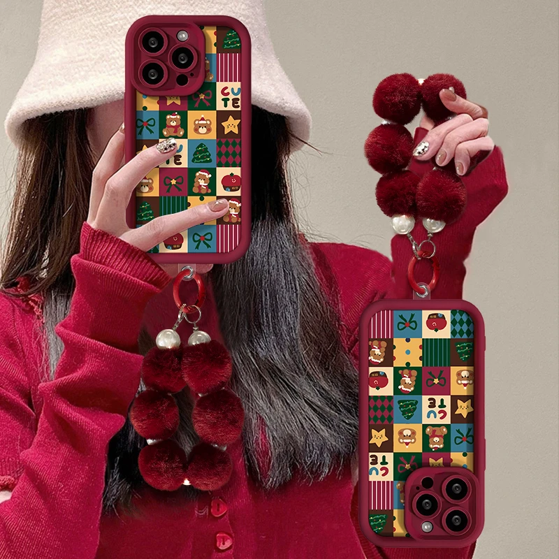 圣诞小熊适用苹果15华为vivo/oppo小米iPhone16pro天眼阶梯手机壳