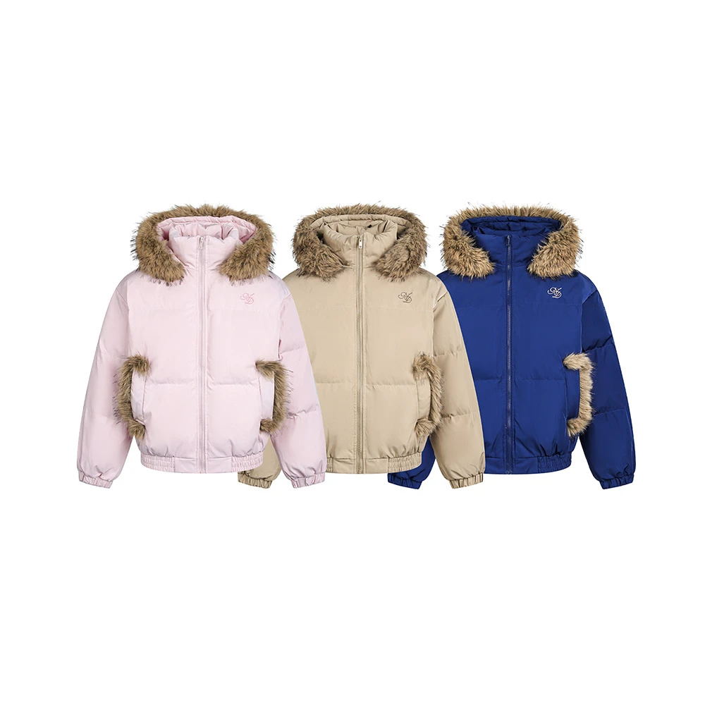 TOM潮 韩系设计款毛领拼接可拆卸棉衣棉服外套面包服冬季新款2025