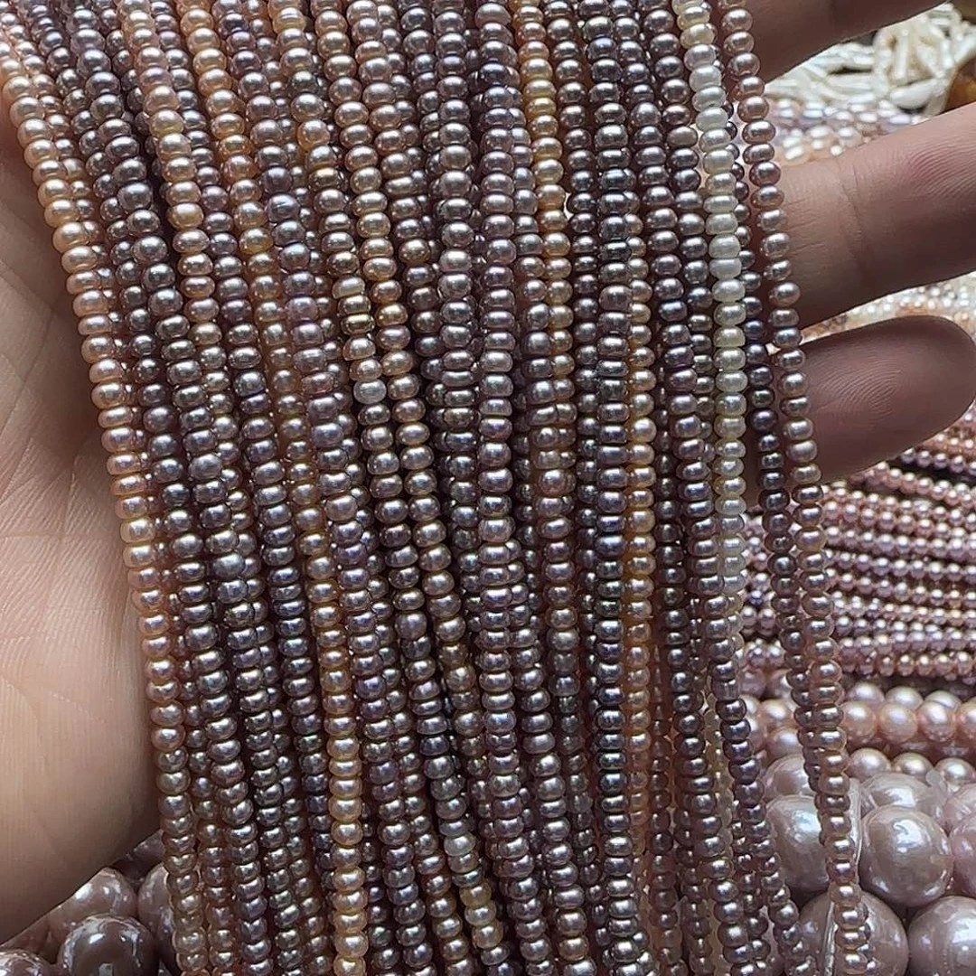 淡水珍珠半成品未镶嵌卡3.5mm紫色算盘珠