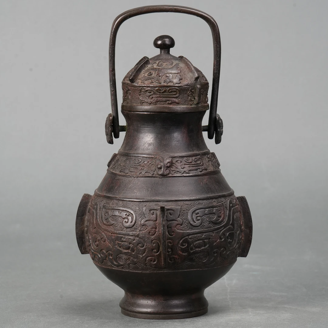 LOT 012413明代 仿古饕餮纹铜提梁卣【古董拍卖】