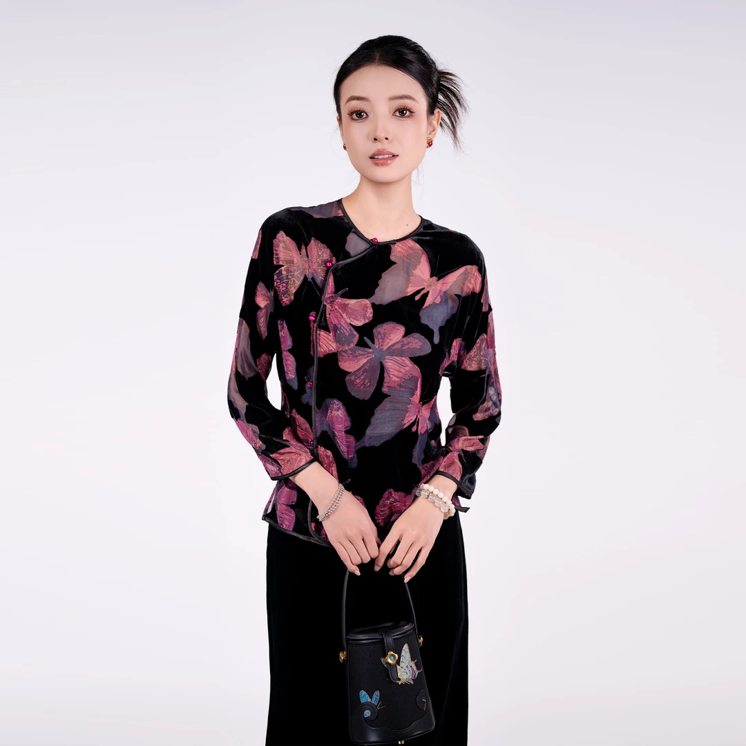 玉家人品牌正品【勐曼】原创设计新中式傣装100%真丝丝绒气质女士秋