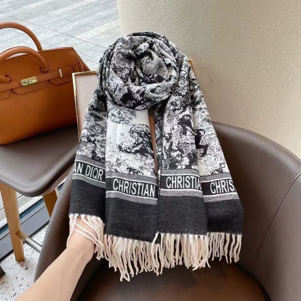 新款同款仿羊绒围巾女保暖围脖披肩保暖水墨围巾男女通用英伦复古