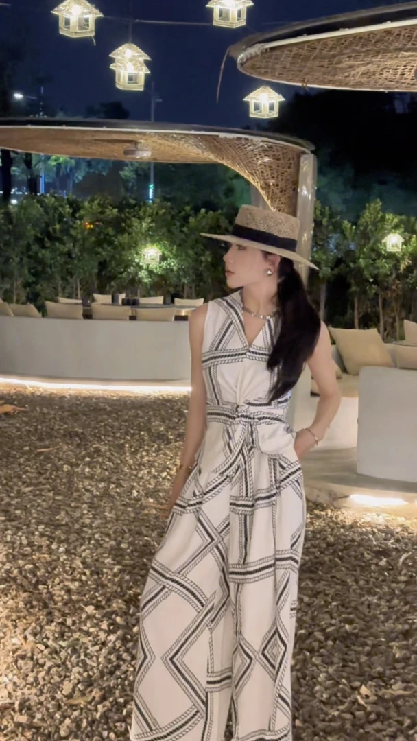 夏季纹图腾重磅亚麻马甲气质阔腿裤套装时尚显瘦