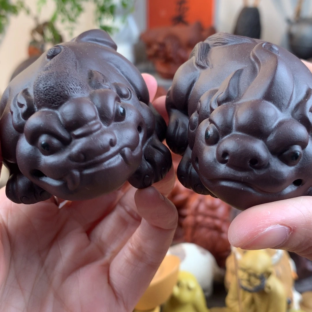 紫砂茶宠对貔貅紫泥