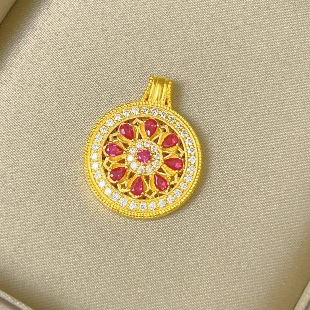 罗盘黄金吊坠足金999吊坠传承如意黄金吊坠宫廷黄金古法吊坠