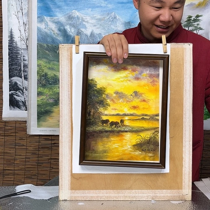 油画行路人小院绘画作品竞拍