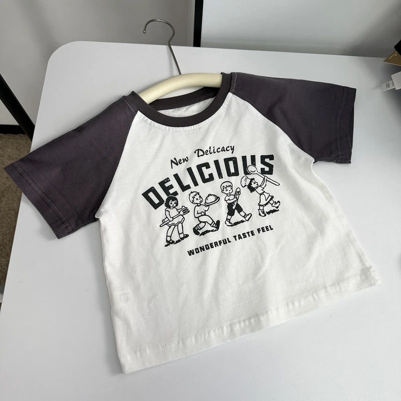 男女童插肩袖卡通字母短袖T恤精品