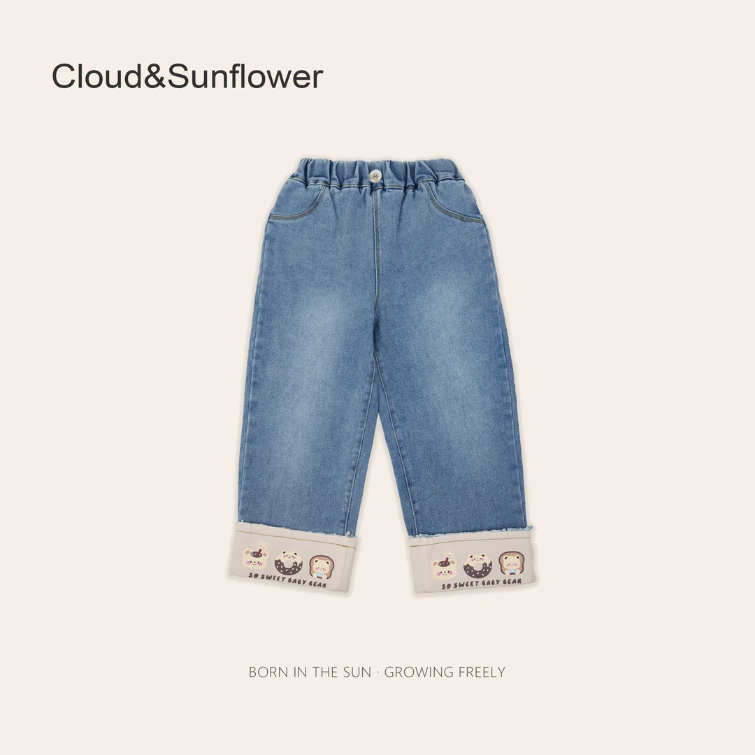 【云朵小葵】女童时尚百搭裤脚挽脚甜甜圈休闲牛仔裤28736