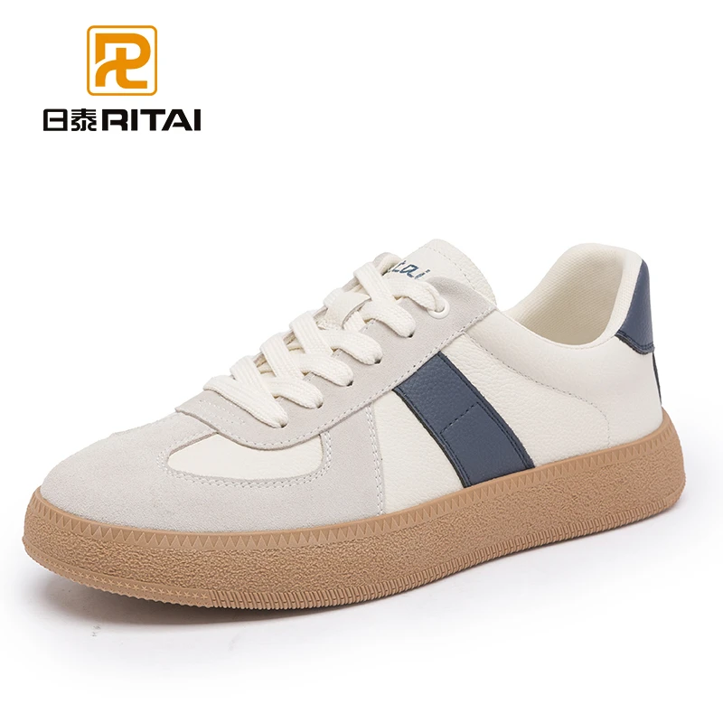 日泰男鞋板鞋真皮透气软底复古德训鞋运动鞋百搭小白鞋防滑耐磨