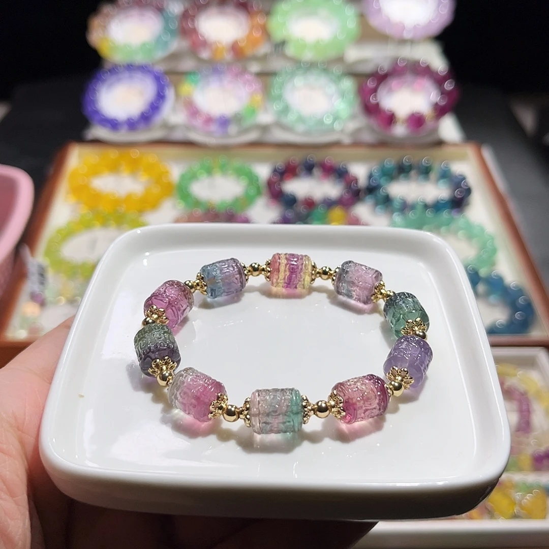 萤石未镶嵌手串10mm回纹桶珠