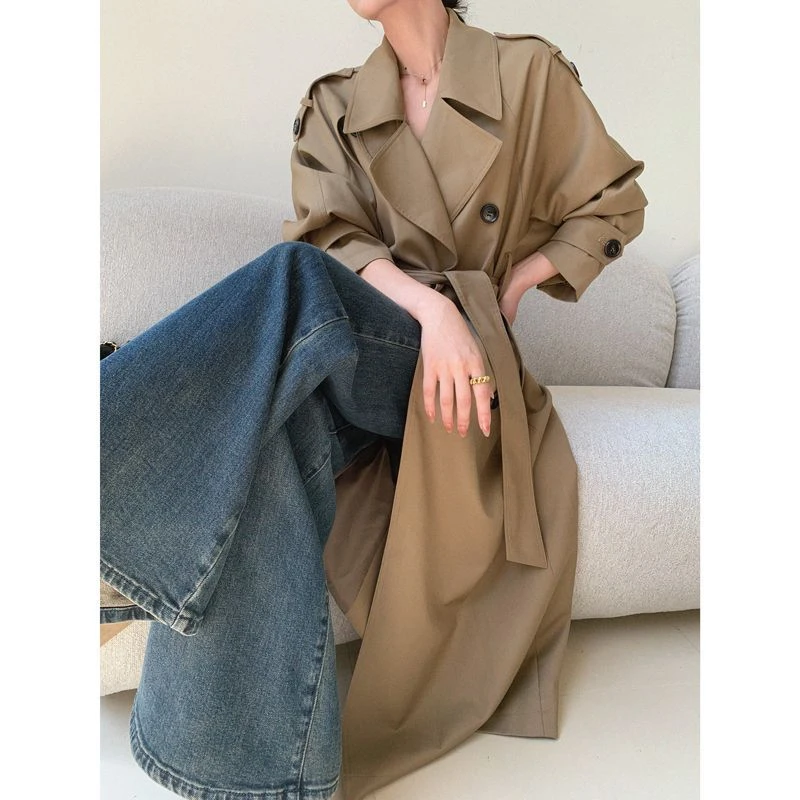 卡其色时尚风衣外套女2025年春秋季新款收腰显瘦女神范长款大衣