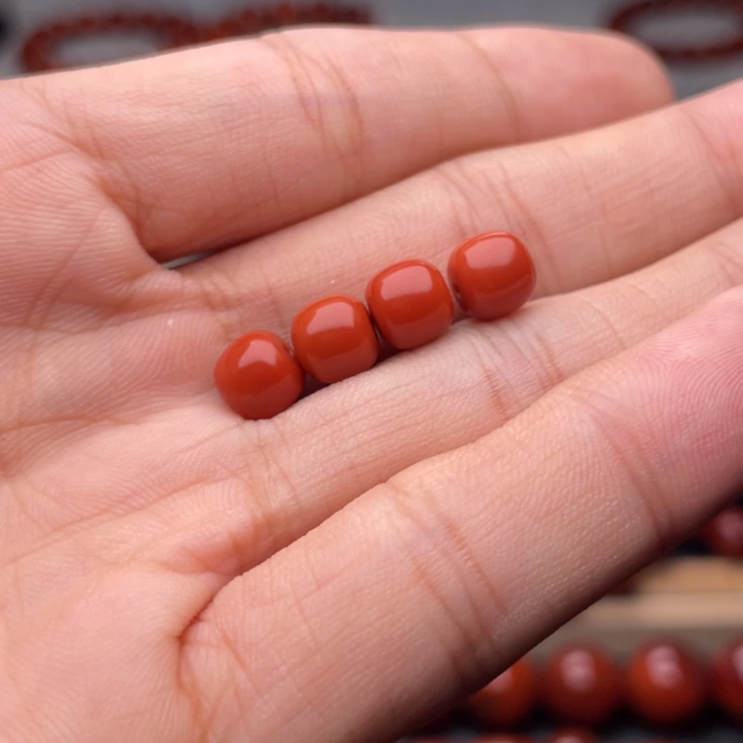 你***吗南红玛瑙未镶嵌手串H7.3mm满肉老型四颗