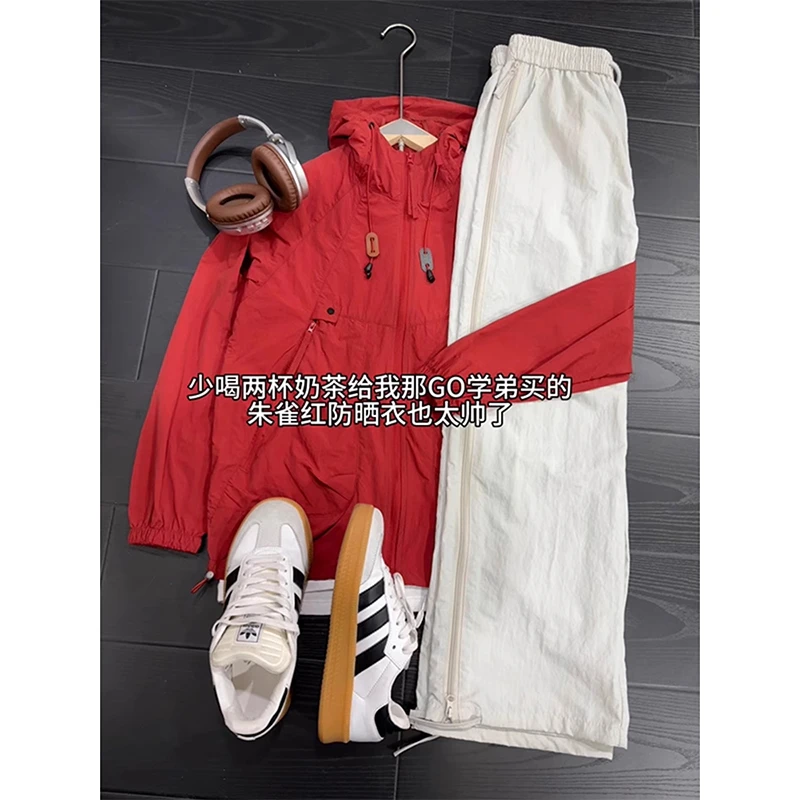 朱雀红冰丝防晒衣男女款夏季防紫外线连帽速干外套薄款运动骑行服