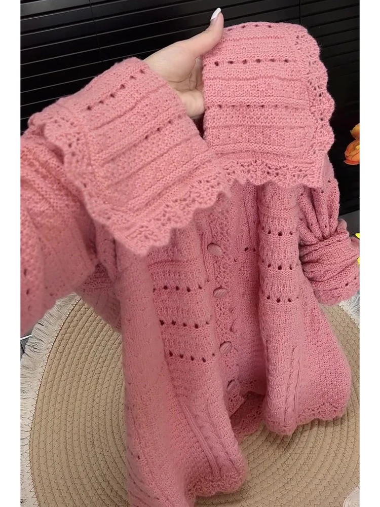 欧货百搭娃娃领设计针织衫外套女2025秋季时髦小众宽松开衫毛衣潮