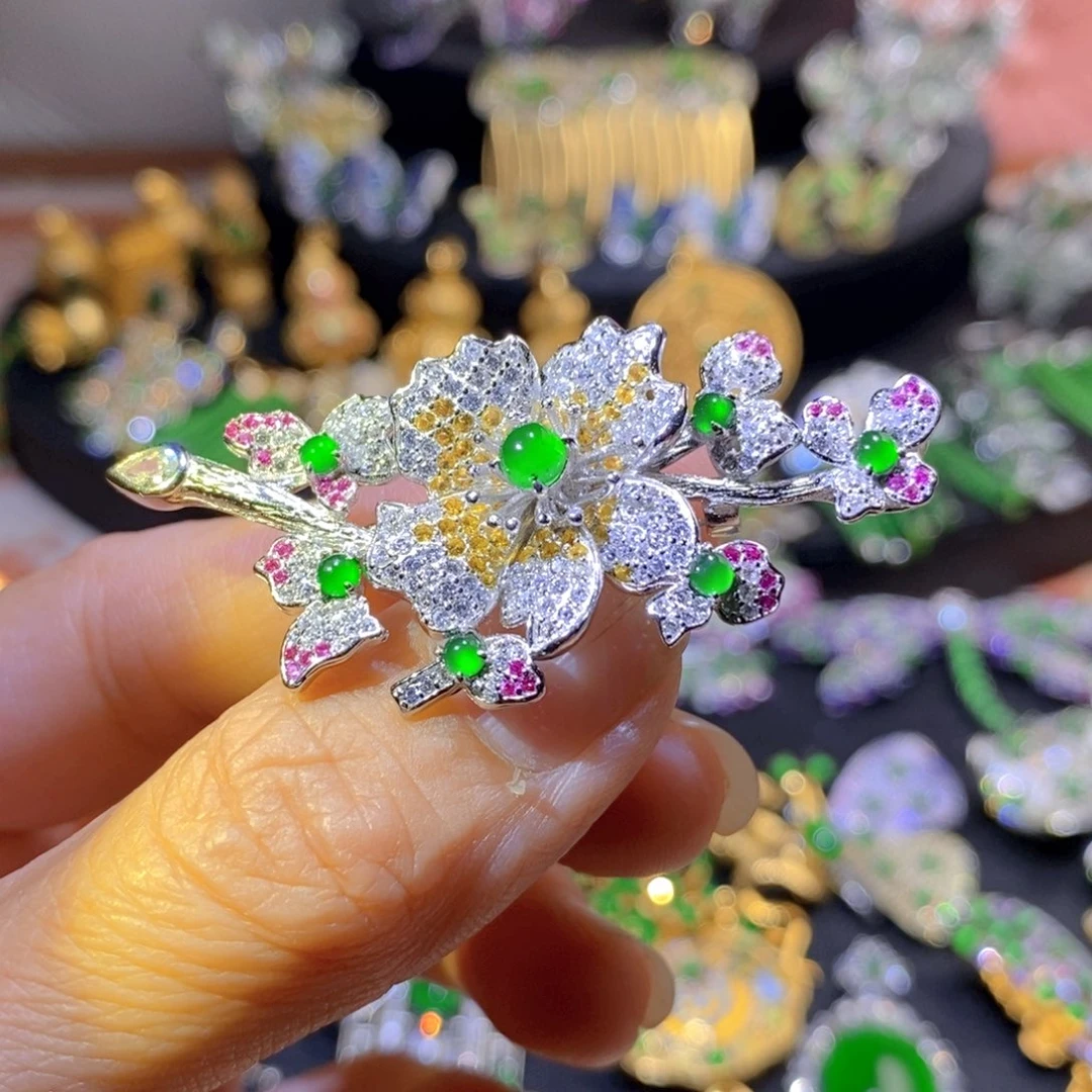 吊坠(不含链)银S925镶嵌翡翠