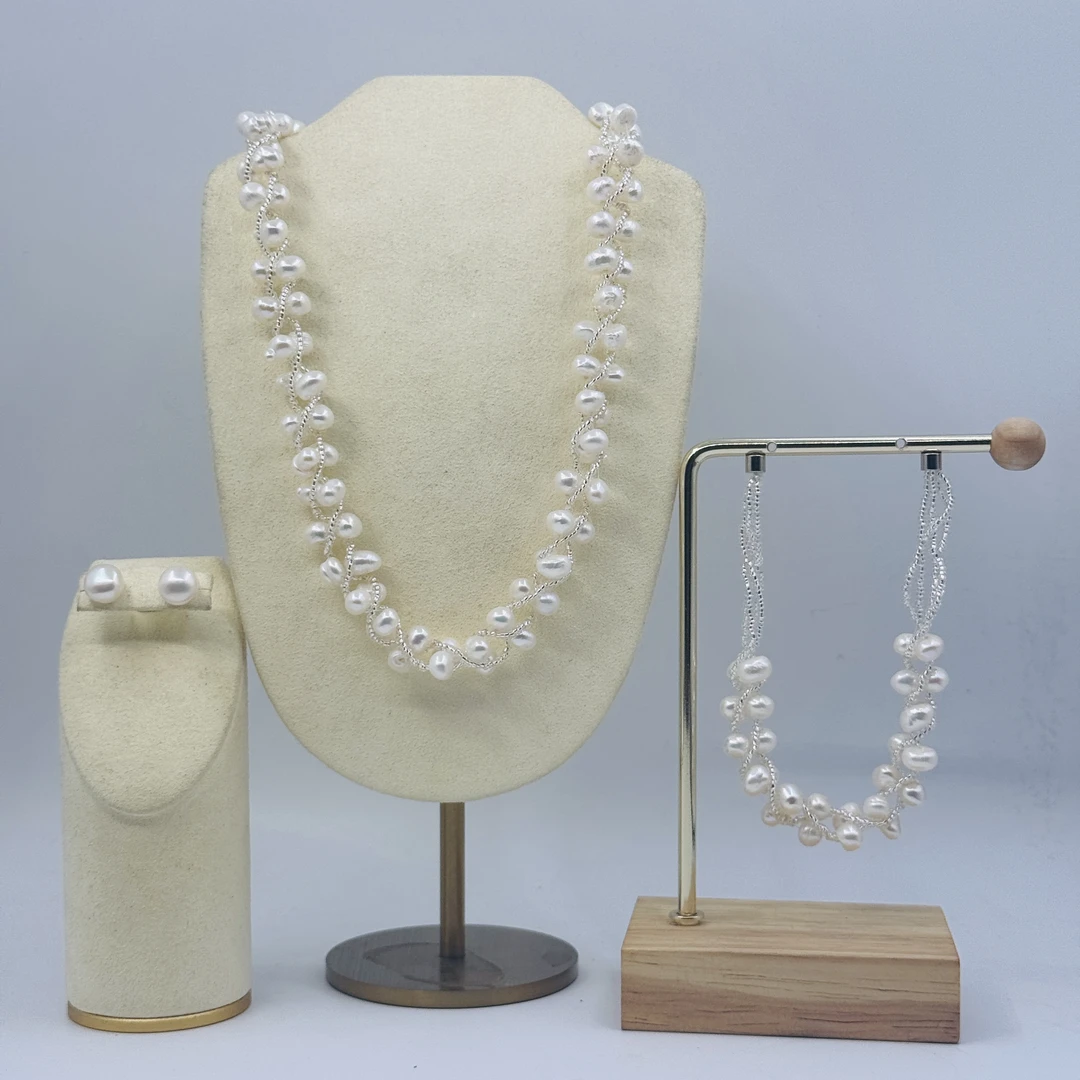 铜仿珍珠项链 TJ268 仿珍珠首饰 项链手链耳钉三件套