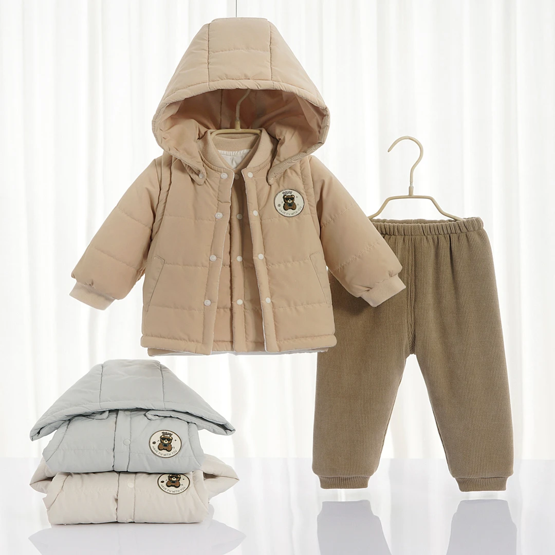 心欣宝童装婴儿春秋款防风马甲衣服三件套男宝宝分体款中厚外出服
