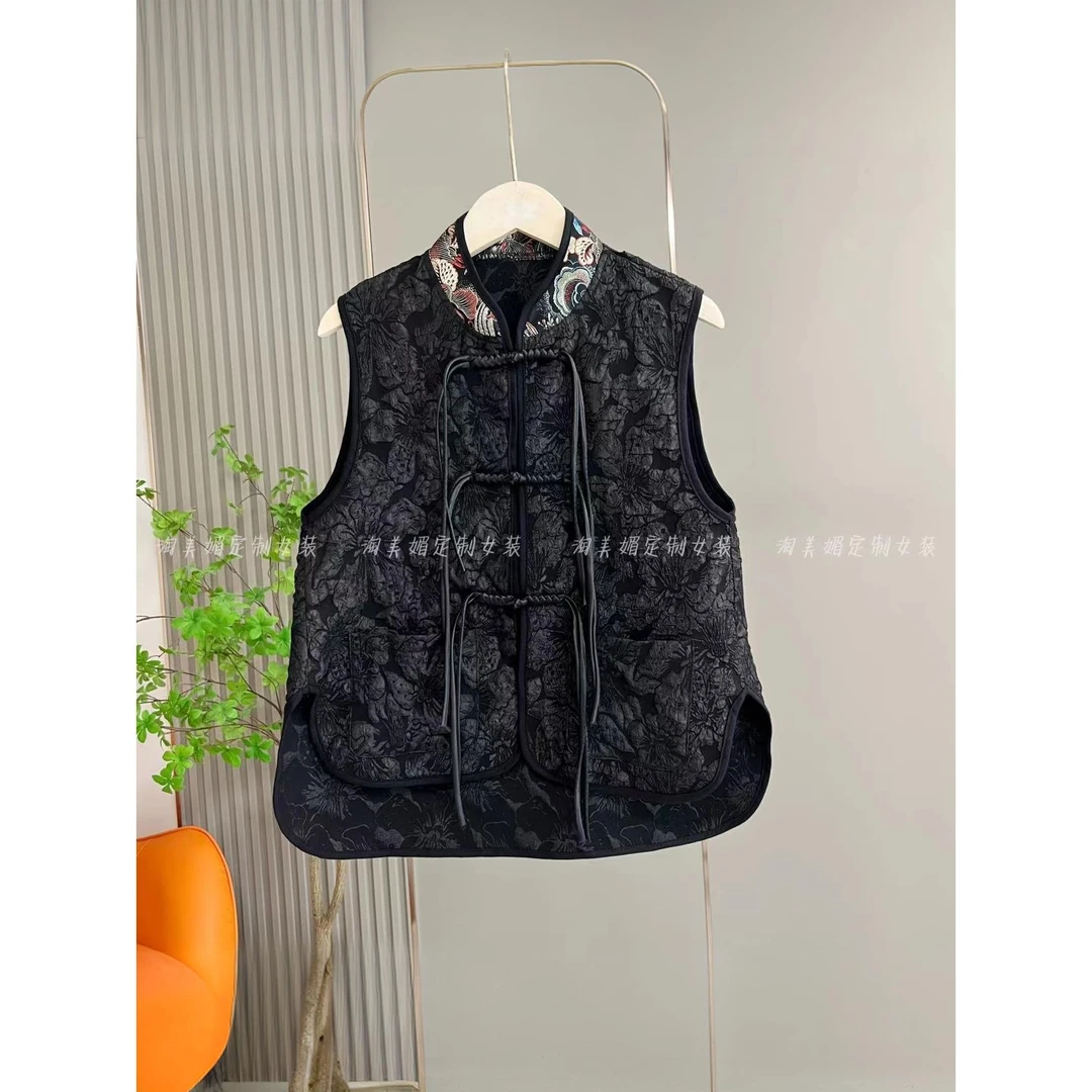 168新中式国风马甲女立领坎肩提花刺绣名族风盘扣马夹