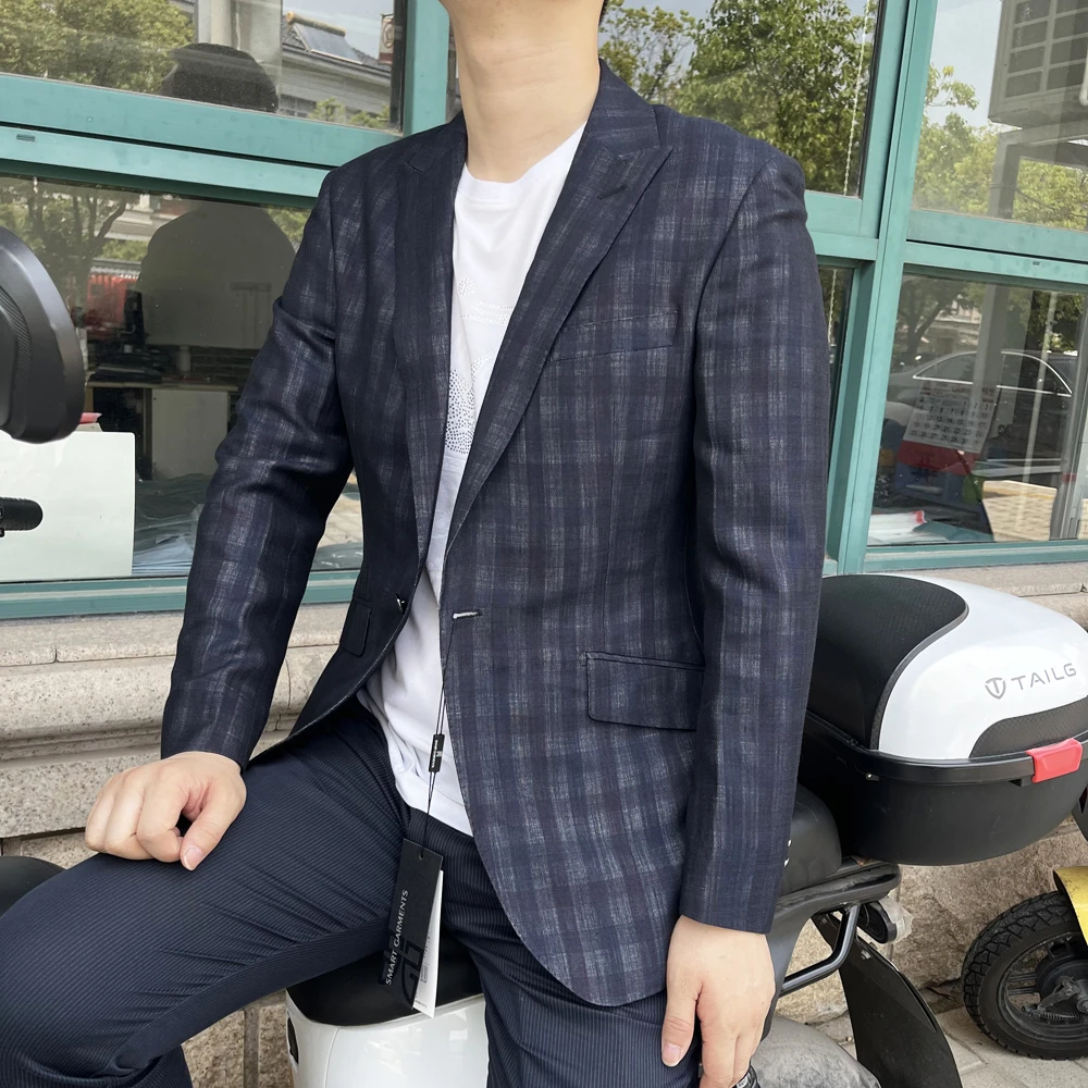 850363羊毛+亚麻2025年夏季薄款羊毛西服男士亚麻单西外套休闲