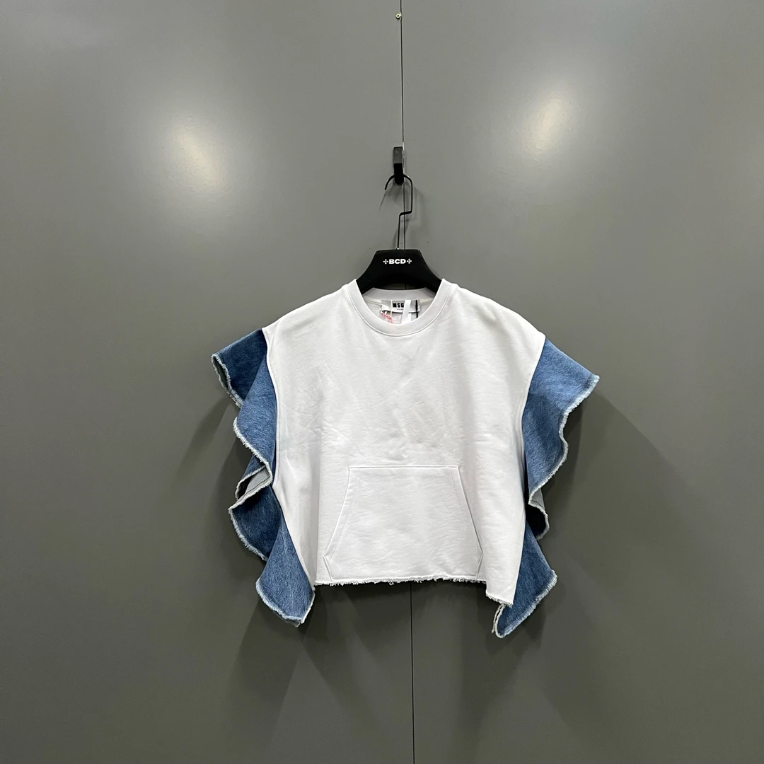 未使用 maje tt6 MSGM 牛仔荷叶边拼接上衣 S码/全新/015545