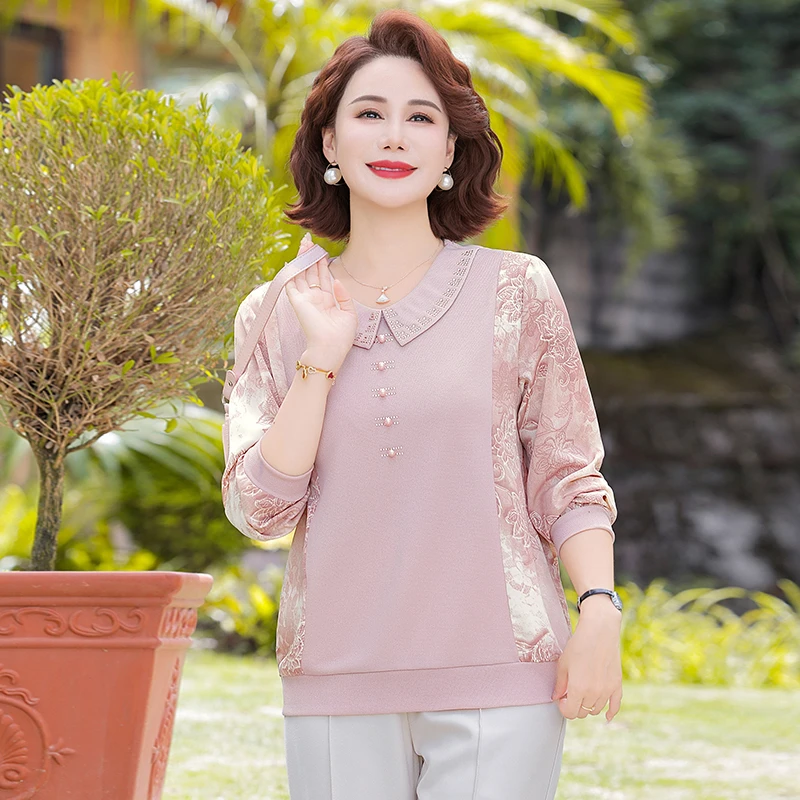 妈妈秋装2025新款针织打底小衫洋气中年女装春秋长袖t恤上衣WK78