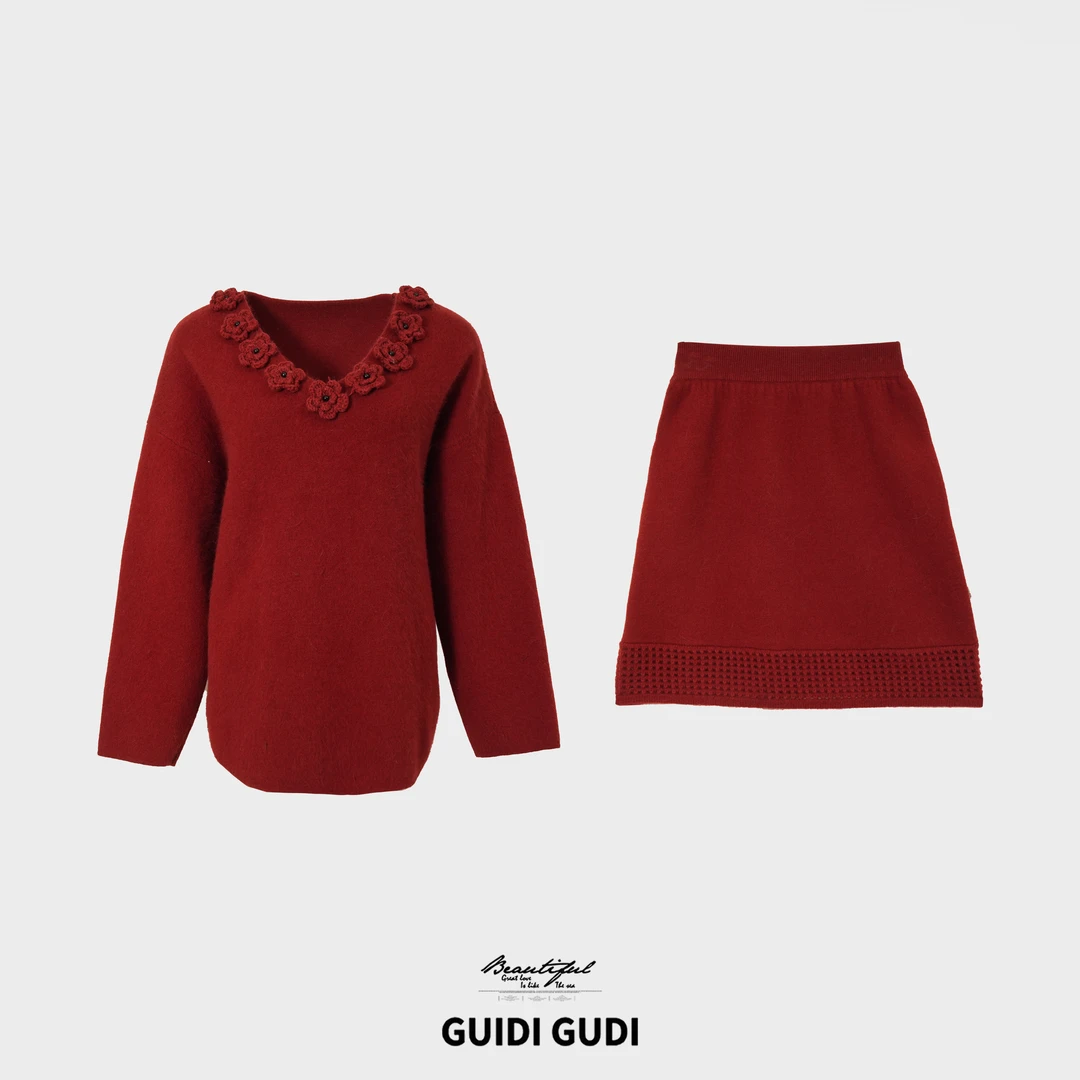 GUIDI GUDI【藏红花】高级韩系时尚两件套套装/黄加蓝