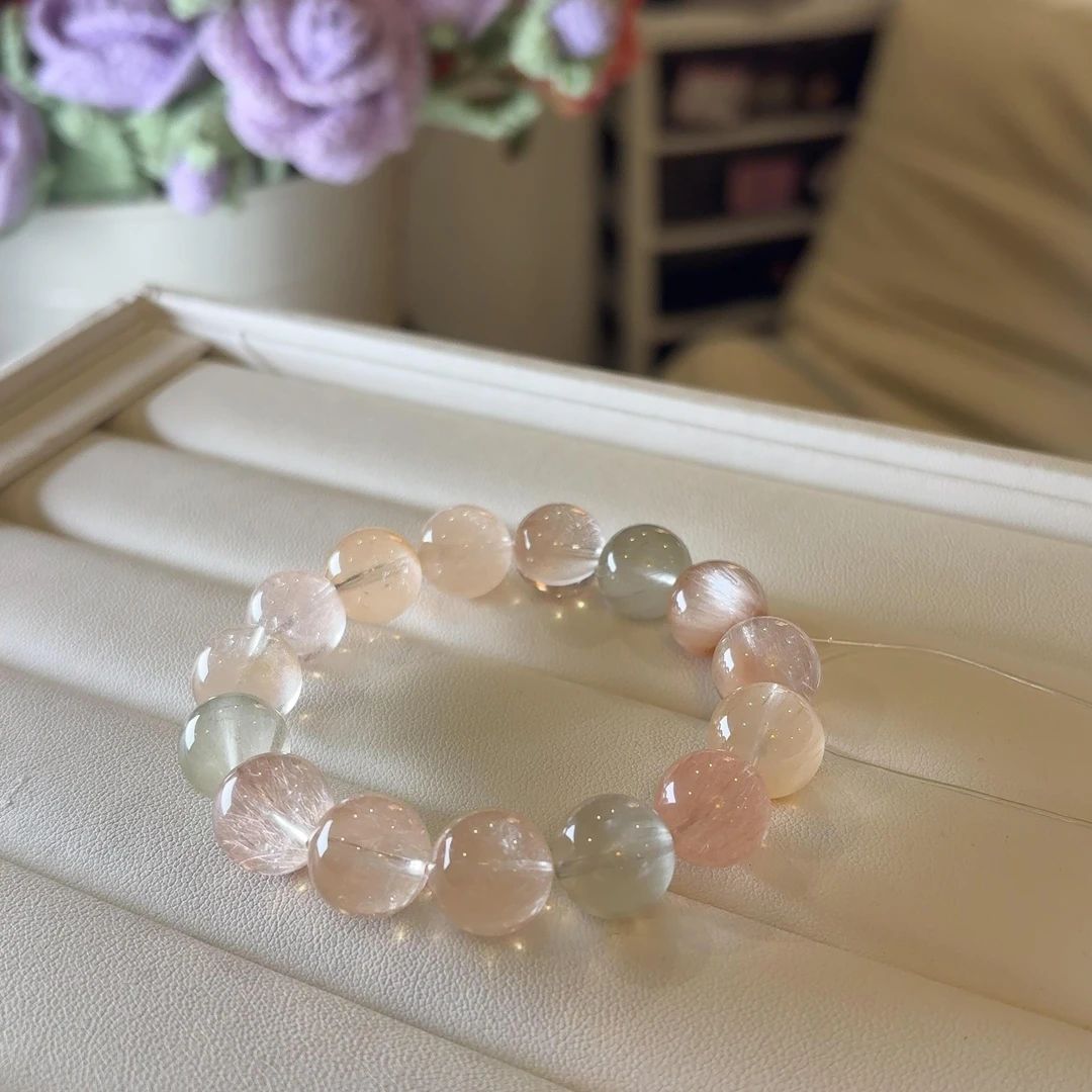 铜合金手链 「幻糖絮语」粉紫渐变色拉丝圆珠手串秋日温柔显白手链