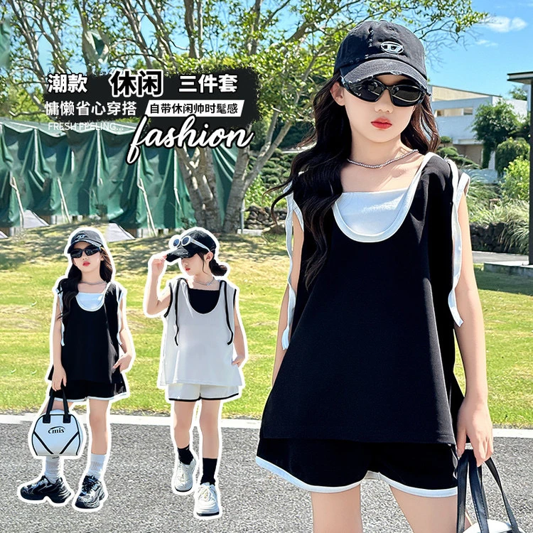 【潮牌运动亲子】夏2025女童套装新韩版时尚显瘦运动休闲短裤套装