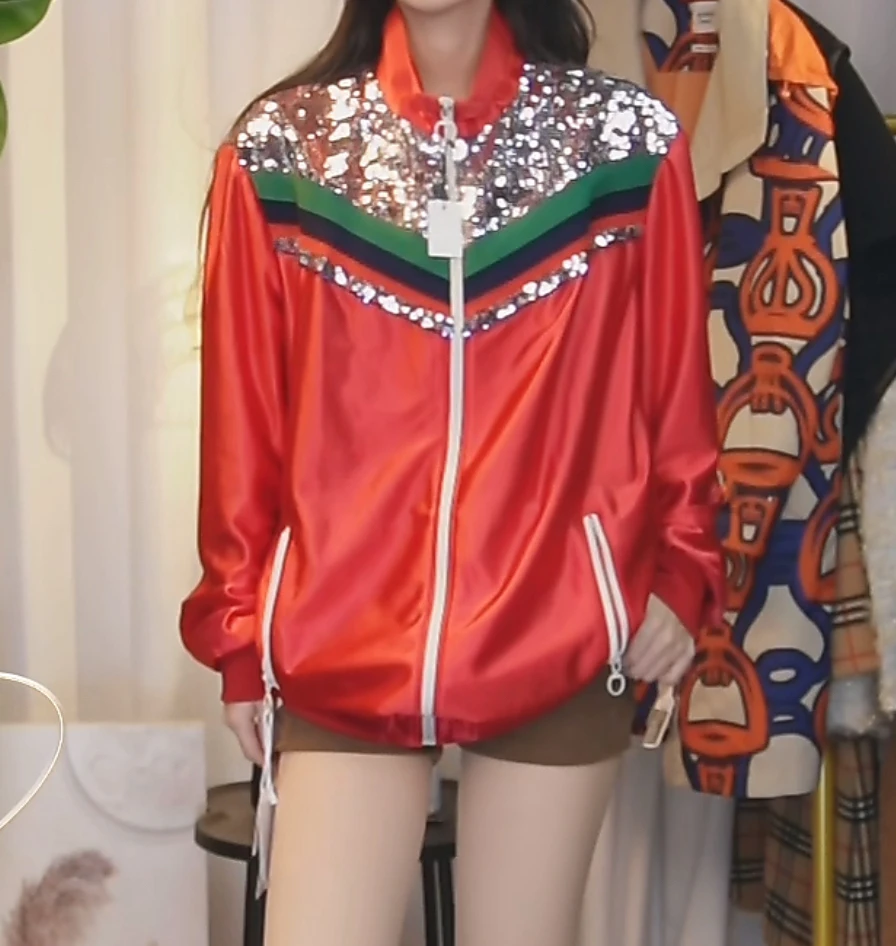 95新 GUCCI/古驰 亮片绸缎棒球服外套/cc2018